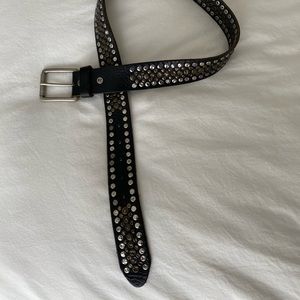 Silver and Brass Studded Black Leather Belt 34